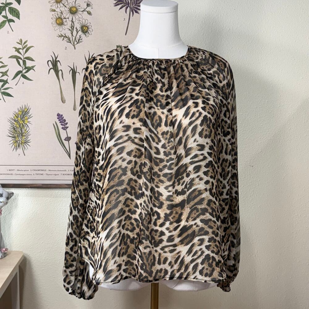 L'Agence Leopard Print Sheer Popover Top Blouse Chic Quiet Luxury Mob Wife 2